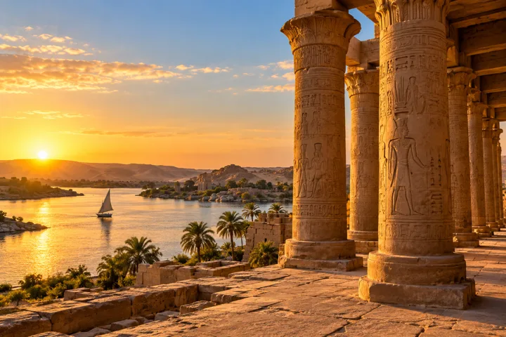 Ancient Egyptian temple beside the Nile — destination illustration