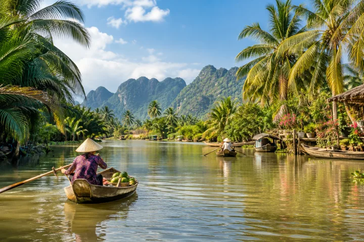 Tropical river scenery in Vietnam — destination illustration
