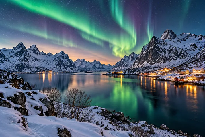 Northern lights over Norway — destination illustration