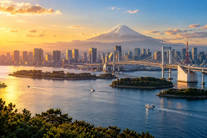 Tokyo Bay and Mount Fuji — destination illustration